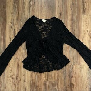 Chic Black Lace Sheer Blouse / Cover Up